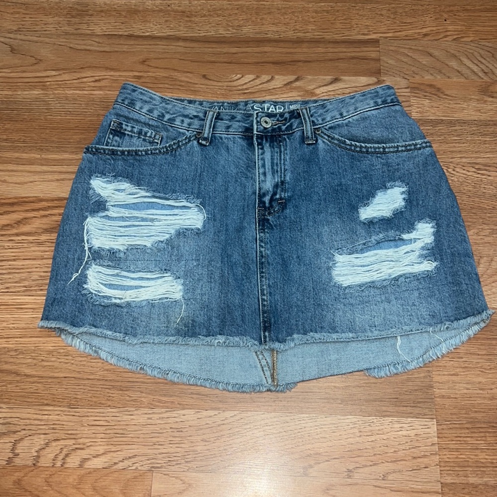 Vanilla Star Distressed High Low Mini Skirt